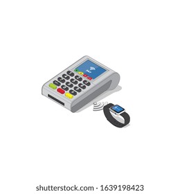 Isometric Illustration of Contactless payment.Credit card reader and smart watch isolated on white background