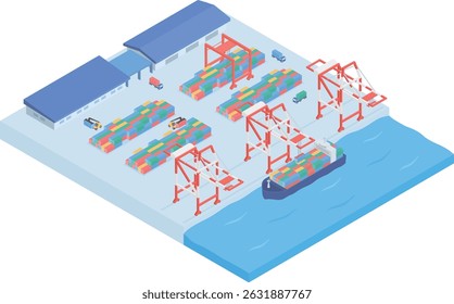 Isometric illustration of a container terminal in a port