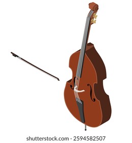 Isometric illustration: contrabass and bow