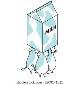 It is an isometric illustration of cows carrying a pack of milk.