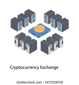 Isometric illustration of cryptocurrency exchange
