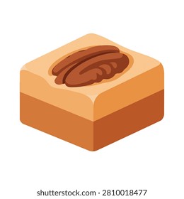 Isometric Illustration of a Delicious Square Chocolate Pecan Fudge Dessert Isolated on White Background