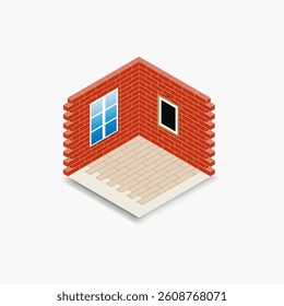 Isometric illustration depicting various brick wall configurations