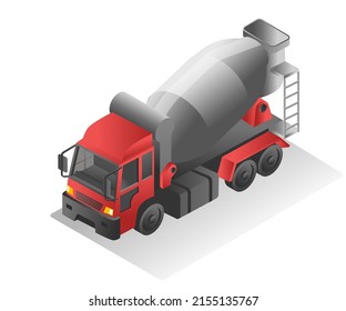 Isometric illustration design concept. cement mixer truck