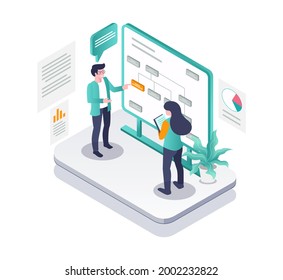 Isometric illustration design concept. compiling the company's organizational structure