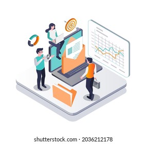  Isometric illustration design concept. email campaigns for business growth
