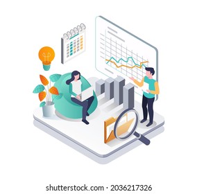 
Isometric illustration design concept. a leader gives a presentation about investment