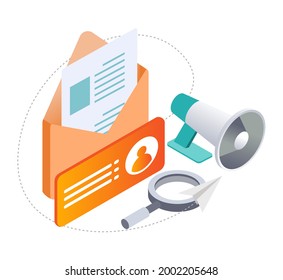 Isometric illustration design concept. promotions, campaigns and email marketing