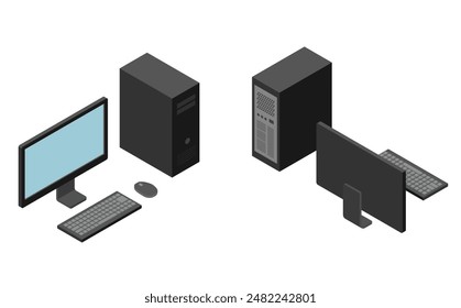 Isometrische Darstellung: Desktop-Computersatz