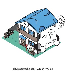 It is an isometric illustration of a detached house left unoccupied.