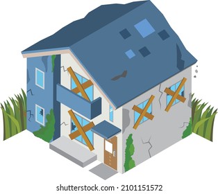 Isometric illustration of a dilapidated vacant house