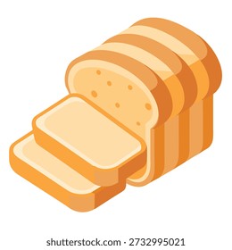 Uma ilustração isométrica exibe um pão com duas fatias já cortadas. Tons de laranja e amarelo dão vida à textura do pão fatiado.