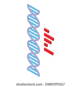 Isometrische Darstellung einer DNA-Doppelhelix mit rot markierten spezifischen Genen