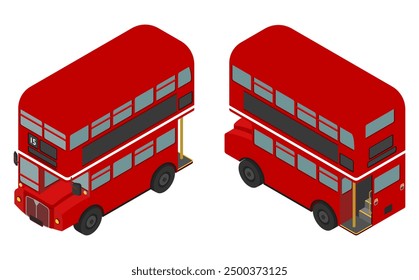 Isometric illustration: double decker bus (front and back)