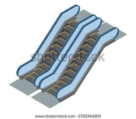 Isometric illustration: Up and down escalators