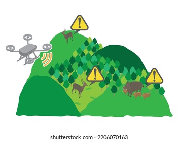 It is an isometric illustration of a drone that investigates and guides creatures in the mountains.