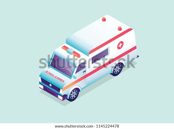 Isometric\
illustration of emergency service car\
ambulance