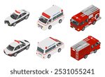 Isometric illustration: emergency vehicle set