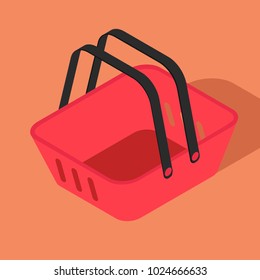 Isometric illustration of an empty red shopping basket