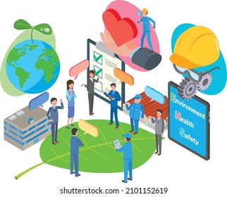 Isometric illustration of environmental health and safety image of labor