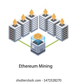 Isometric illustration of ethereum mining