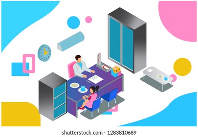 isometric illustration of the examination room of doctor diagnoses to patients with question and answer sessions, vector illustration of web pages