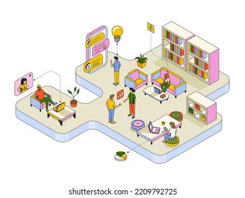 Isometric illustration of Expert team for Data Analysis, Business Statistic, Management, Consulting, Marketing. Communication and contemporary marketing. Corporate people working together. Vector