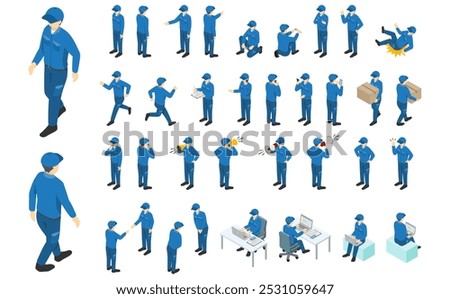 Isometric illustration: factory worker set