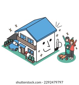 It is an isometric illustration of a family who got the long-awaited My Form.