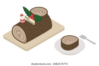 Isometric illustration: fancy yule log cake