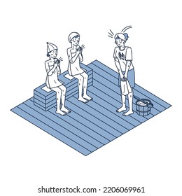 It is an isometric illustration of a female customer applauding a female heat wave teacher.