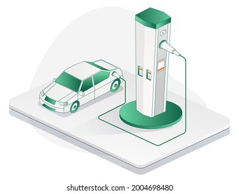 
Isometric illustration flat concept. charging electric car in progress