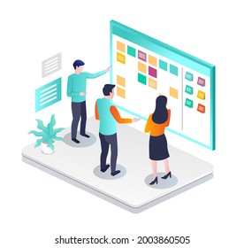 
Isometric illustration flat concept. compile a scrum board for business growth schedule