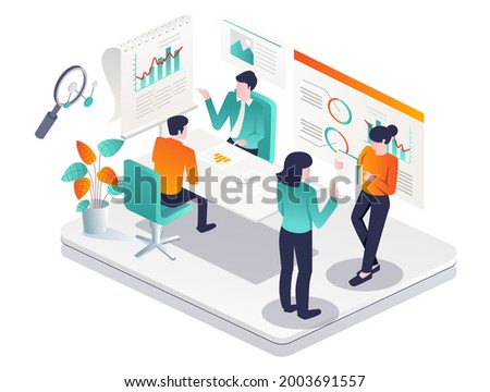 Isometric illustration flat concept. conduct meetings and discussions for business development
