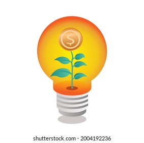 
Isometric illustration flat concept. headlamp with money plant