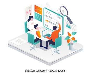 Isometric Illustration Flat Concept. Work Team Composes Organizational Structure