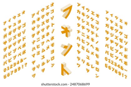 Isometric illustration: font (Katakana) yellow