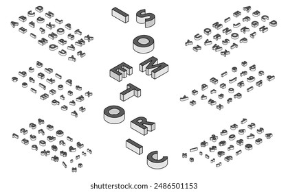 Isometric illustration: Isometric font top (black)