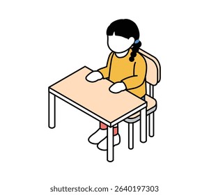 Isometric illustration of a girl sitting in a classroom Vector