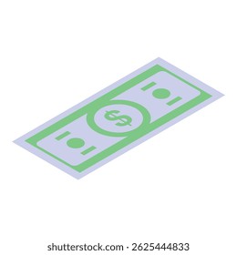 Isometric illustration of a green banknote with a dollar sign, representing wealth, savings, and financial success