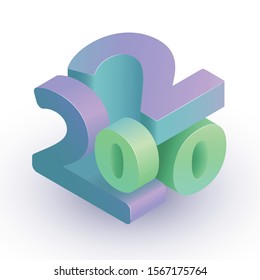 Isometric illustration for happy new year 2020. 3d numbers for greeting card or calendar