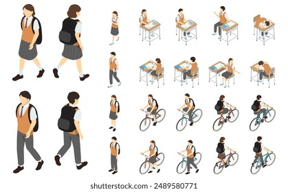 Isometric illustration: high school student set (summer)