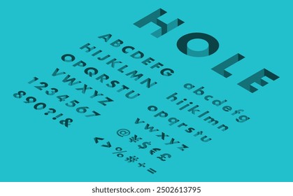 Isometric illustration: hole alphabet font left set (blue)