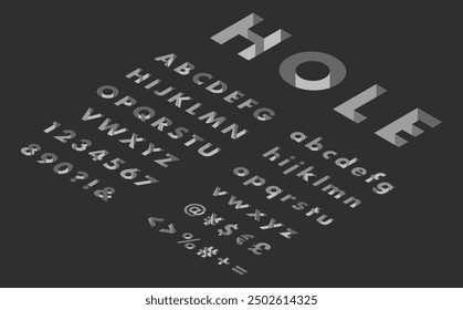 Isometric illustration: hole alphabet font left set (black)