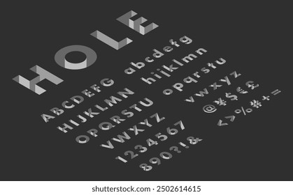 Isometric illustration: hole alphabet font left set (black)