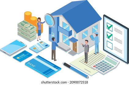 Isometric illustration of home purchase