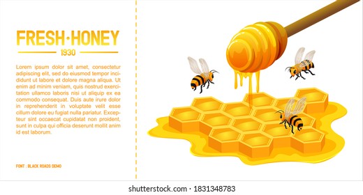 Isometric Illustration, Honey and Bee template branding design