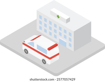 Isometric illustration of hospital and ambulance image