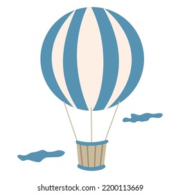 It is an isometric illustration of a hot-air balloon flying in the sky.