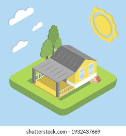 ilustración isométrica del vector de color de casa para web